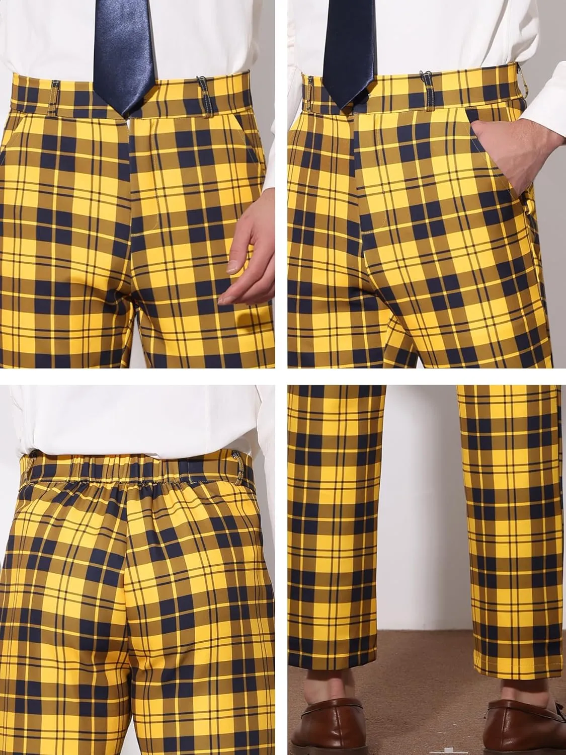 Lars Amadeus Men's Plaid Dress Pants Casual Slim Fit Flat Front Checked Printed Business Trousers
