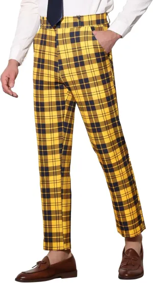 Lars Amadeus Men's Plaid Dress Pants Casual Slim Fit Flat Front Checked Printed Business Trousers