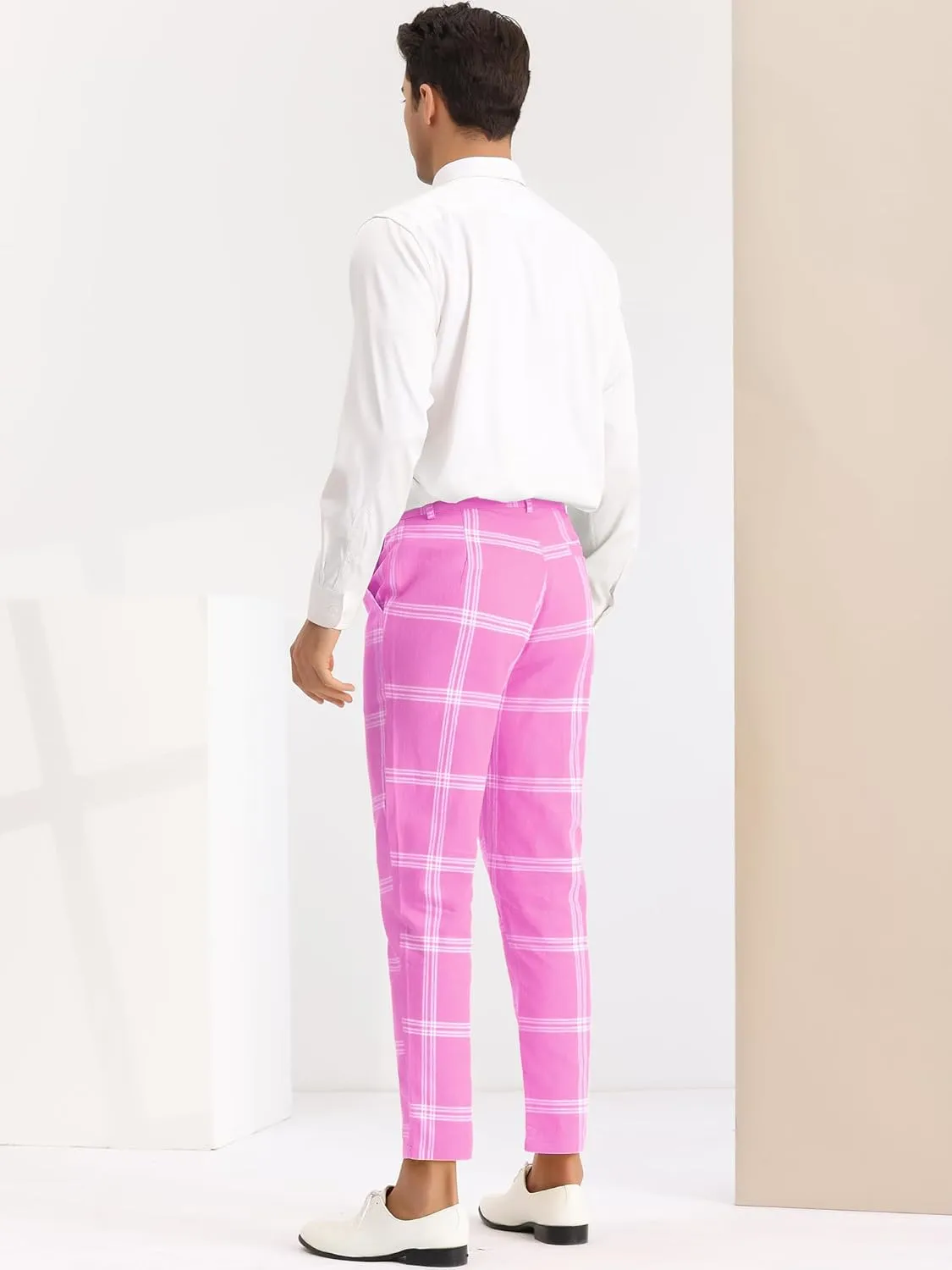Lars Amadeus Men's Plaid Dress Pants Casual Slim Fit Flat Front Checked Printed Business Trousers