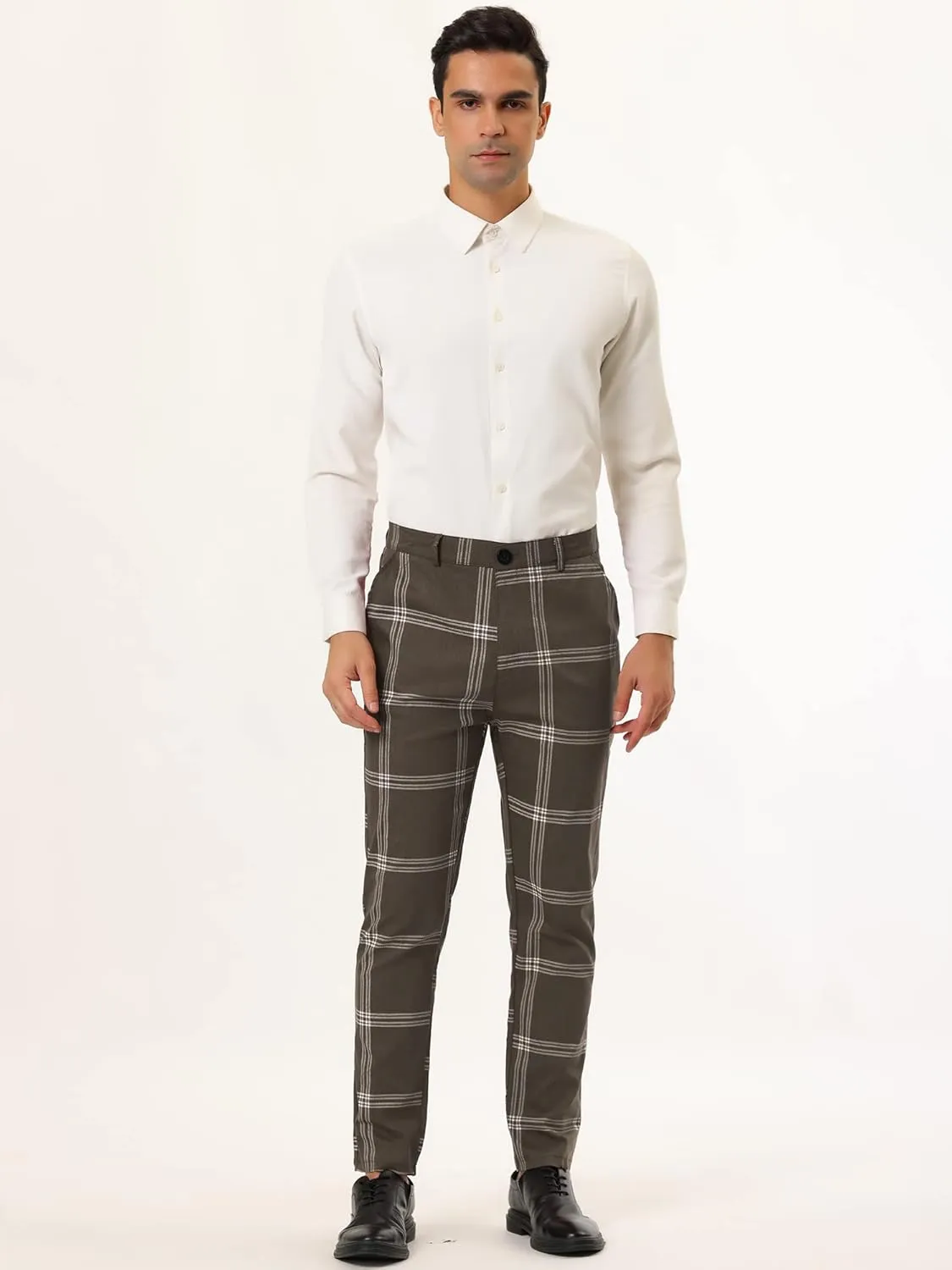 Lars Amadeus Men's Plaid Dress Pants Casual Slim Fit Flat Front Checked Printed Business Trousers