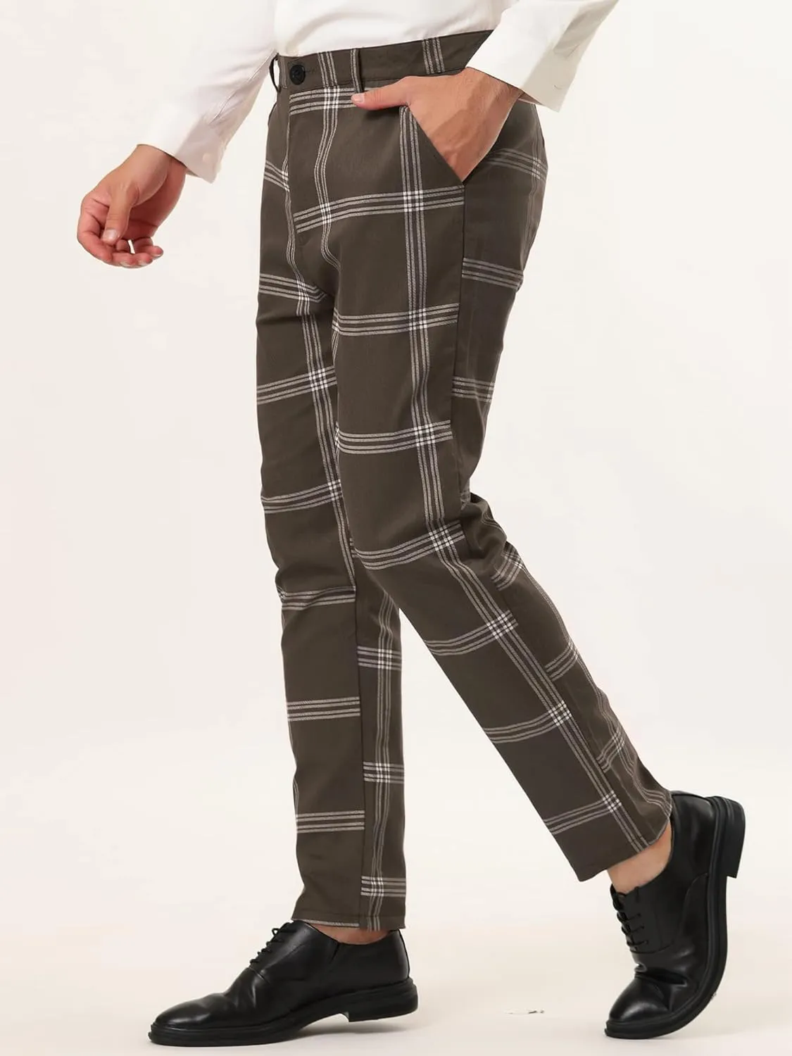 Lars Amadeus Men's Plaid Dress Pants Casual Slim Fit Flat Front Checked Printed Business Trousers