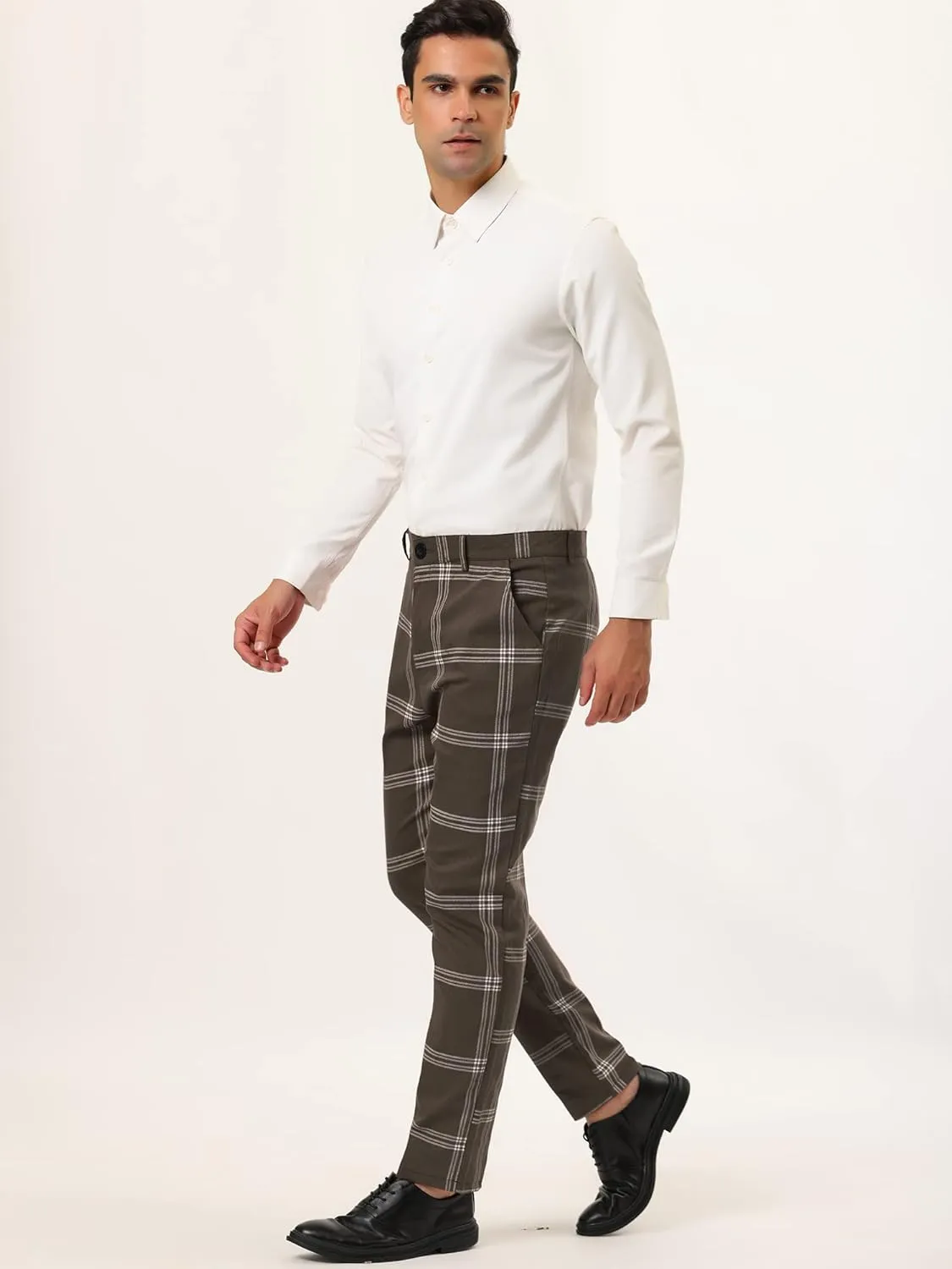 Lars Amadeus Men's Plaid Dress Pants Casual Slim Fit Flat Front Checked Printed Business Trousers