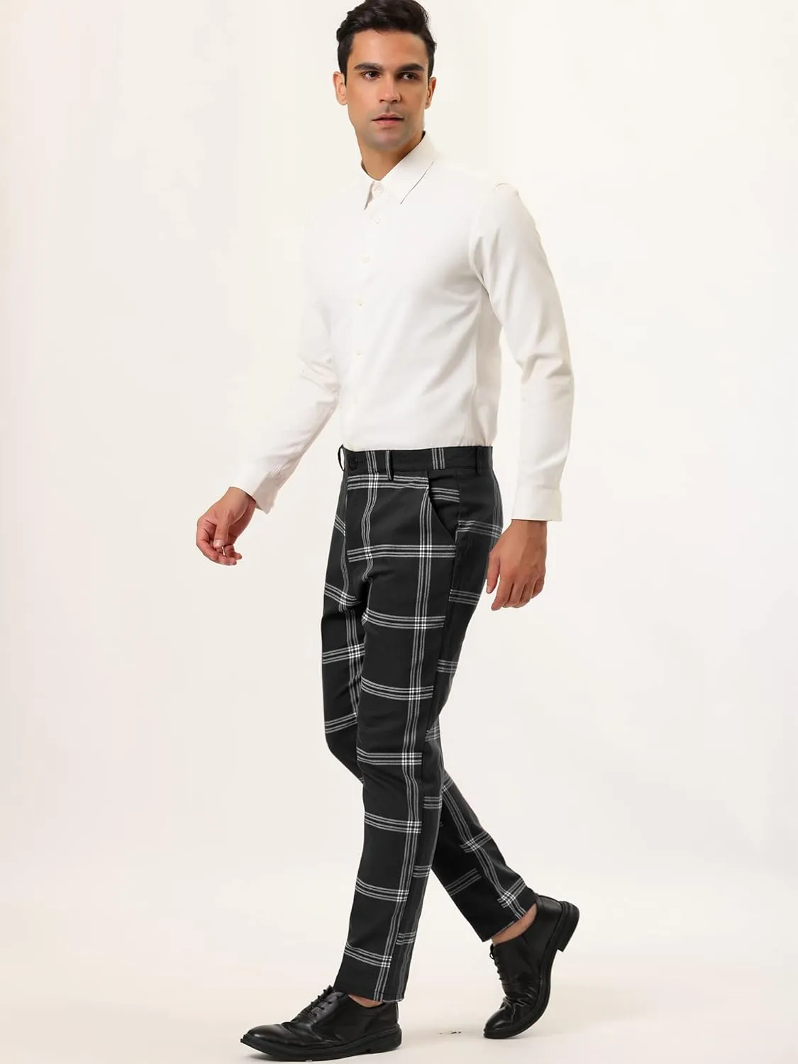 Lars Amadeus Men's Plaid Dress Pants Casual Slim Fit Flat Front Checked Printed Business Trousers