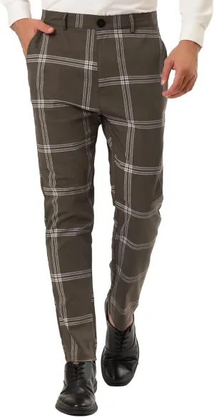 Lars Amadeus Men's Plaid Dress Pants Casual Slim Fit Flat Front Checked Printed Business Trousers