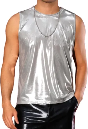Lars Amadeus Metallic Tank Tops for Men's Holographic Sleeveless T-Shirt Disco Party Shiny Vest