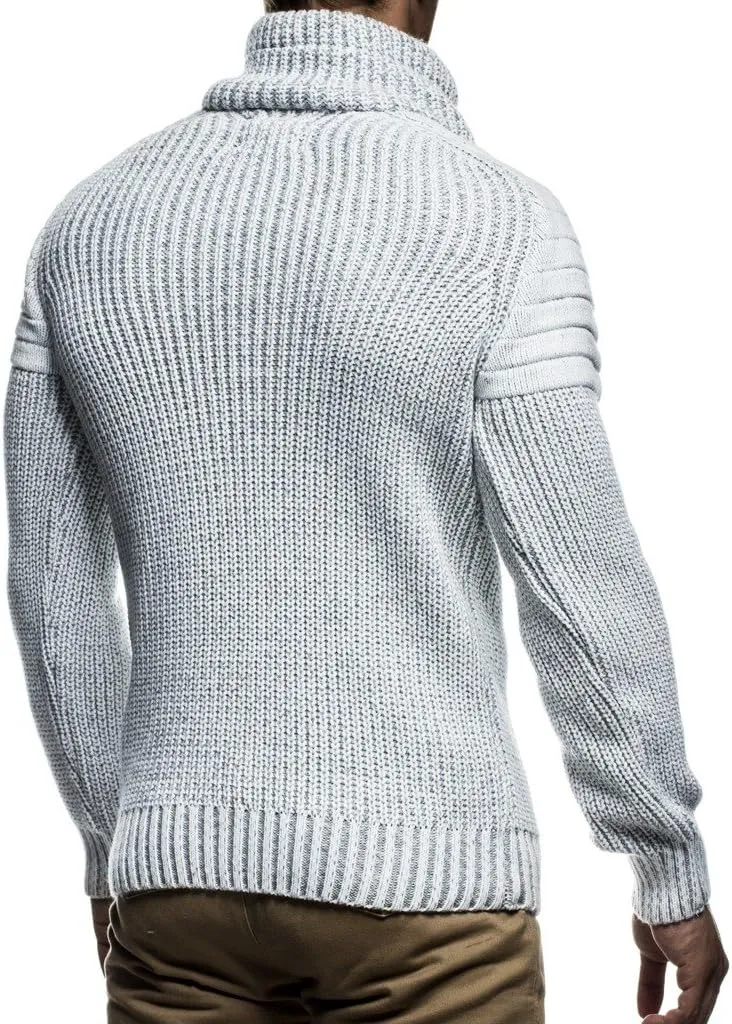Leif Nelson Mens Knitted Pullover | Long-sleeved slim fit Knitwear | Biker-Style sweatshirt with shawl collar for Men
