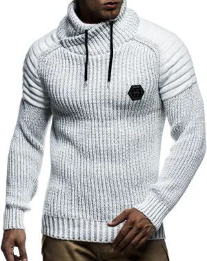 Leif Nelson Mens Knitted Pullover | Long-sleeved slim fit Knitwear | Biker-Style sweatshirt with shawl collar for Men