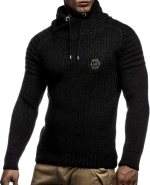 Leif Nelson Mens Knitted Pullover | Long-sleeved slim fit Knitwear | Biker-Style sweatshirt with shawl collar for Men