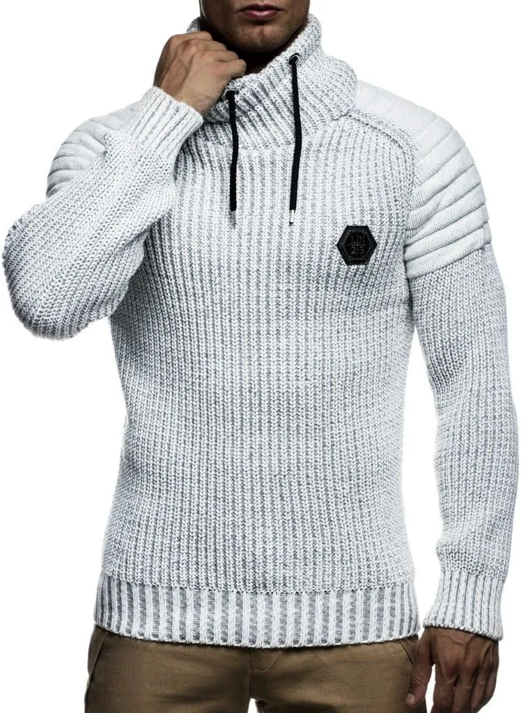 Leif Nelson Mens Knitted Pullover | Long-sleeved slim fit Knitwear | Biker-Style sweatshirt with shawl collar for Men