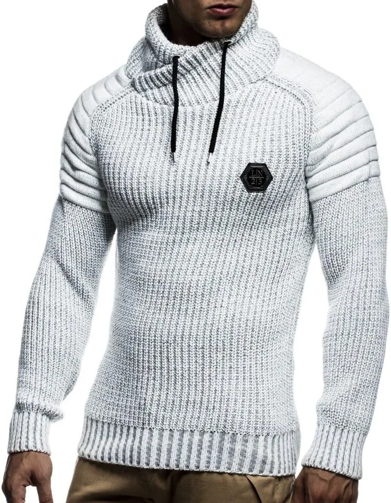 Leif Nelson Mens Knitted Pullover | Long-sleeved slim fit Knitwear | Biker-Style sweatshirt with shawl collar for Men