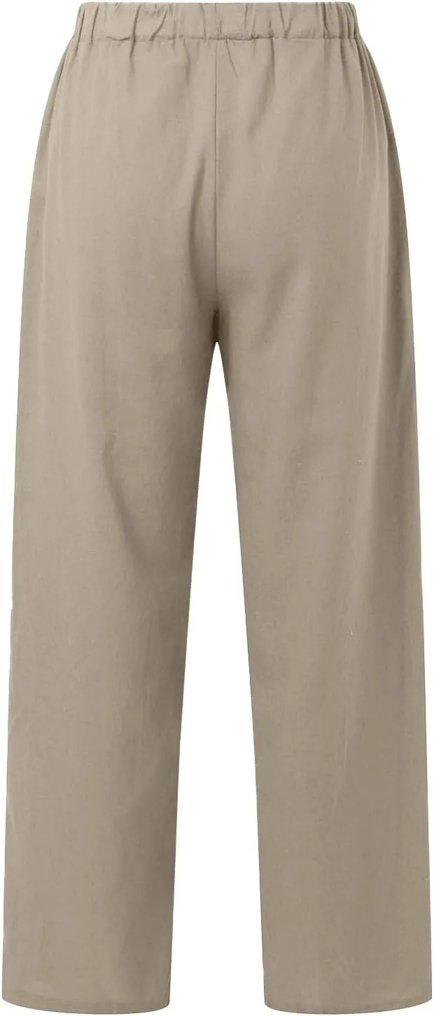Linen Pants for Women 2025 Summmer Straight Leg Lounge Beach Pant High Waisted Elastic Drawstring with Pockets