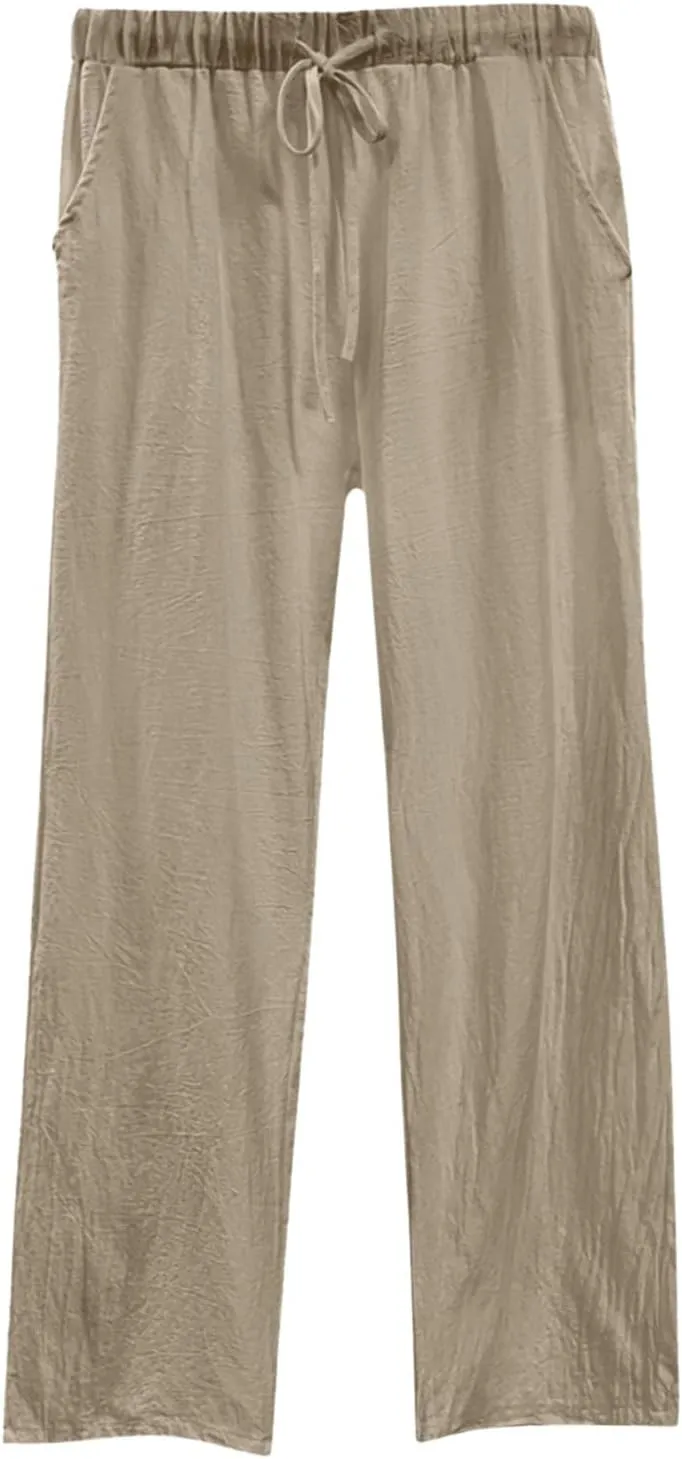 Linen Pants for Women 2025 Summmer Straight Leg Lounge Beach Pant High Waisted Elastic Drawstring with Pockets