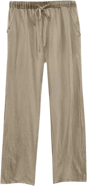Linen Pants for Women 2025 Summmer Straight Leg Lounge Beach Pant High Waisted Elastic Drawstring with Pockets