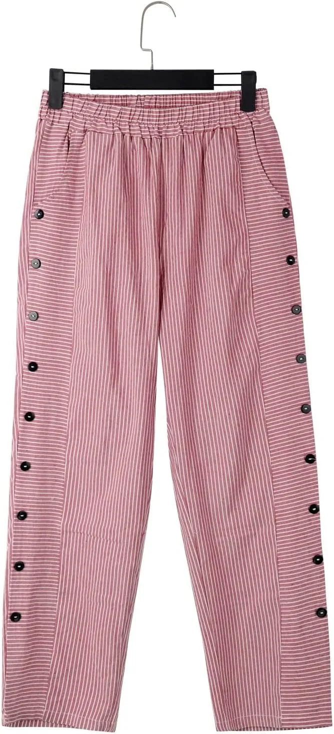 Linen Pants for Women Plus Size Trendy Striped Spring Summer Gauze Pants 2025 Casual Elastic Waist Comfy Trousers