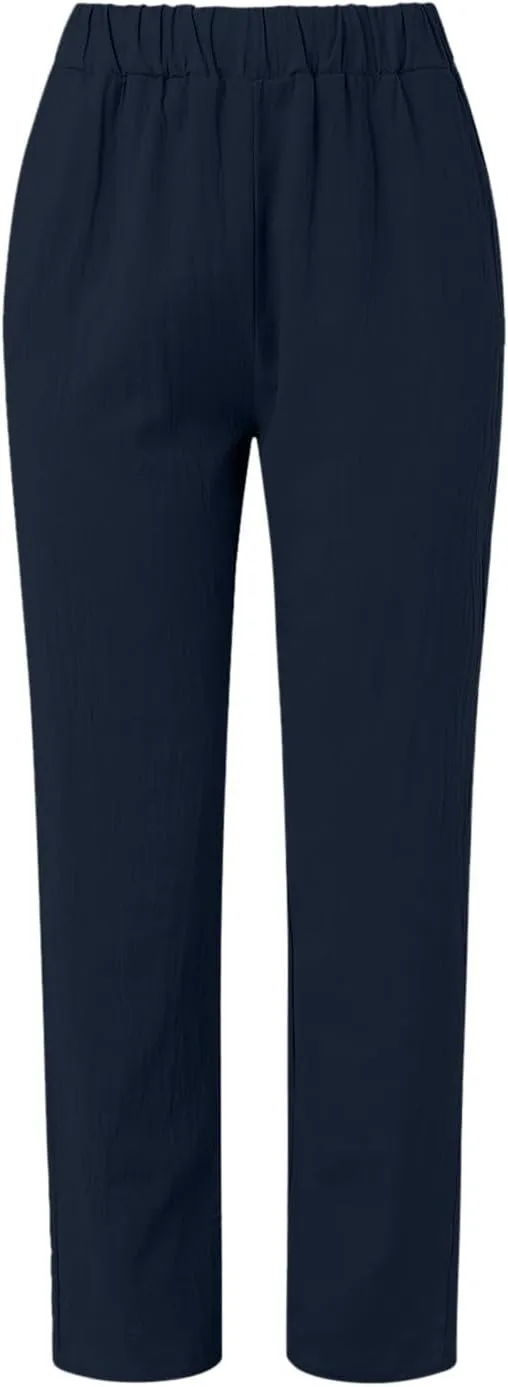 Linen Pants Women Lightweight High Waist Palazzo Trousers with Pockets Casual Solid Going Out Travel Beach Clothes
