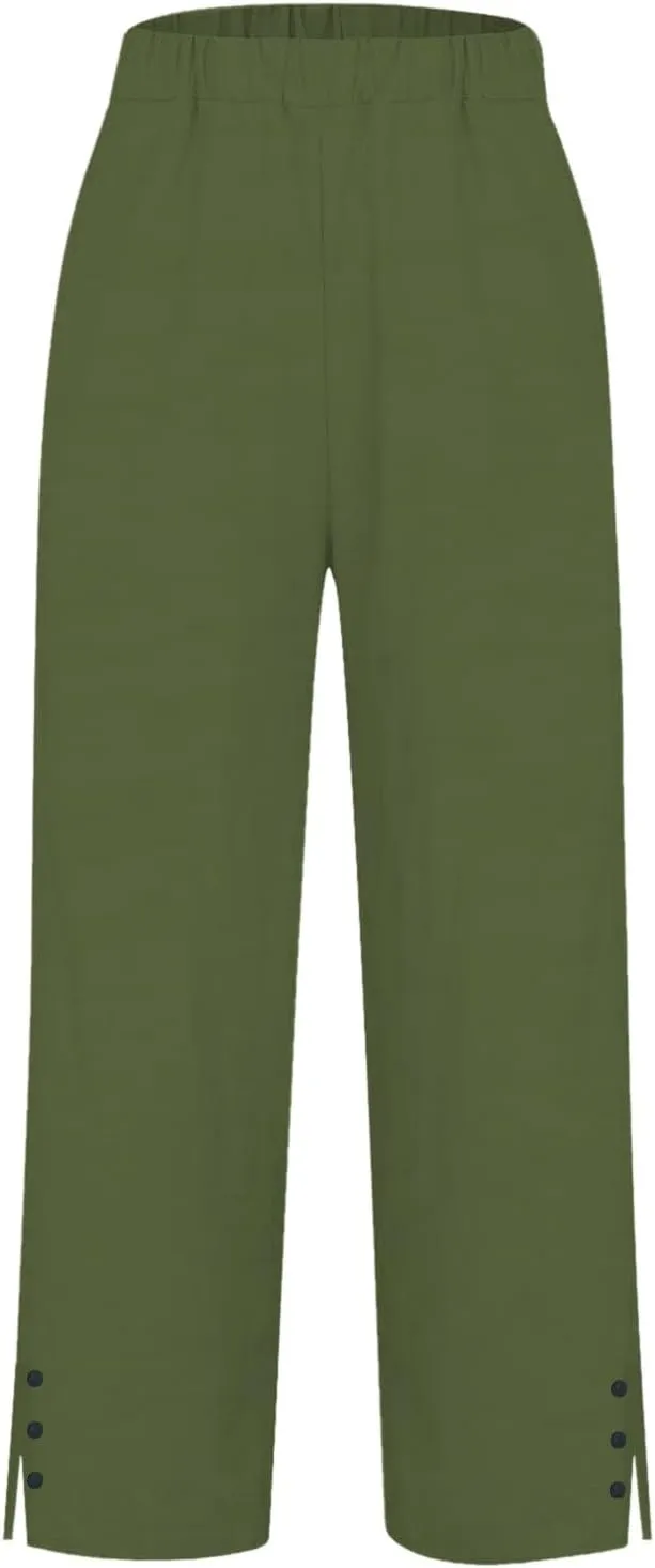 Linen Pants Women Solid Elastic Pants Long Drawstring Linen Women Lounge Sweatpants with Pockets 2025 Spring Fall