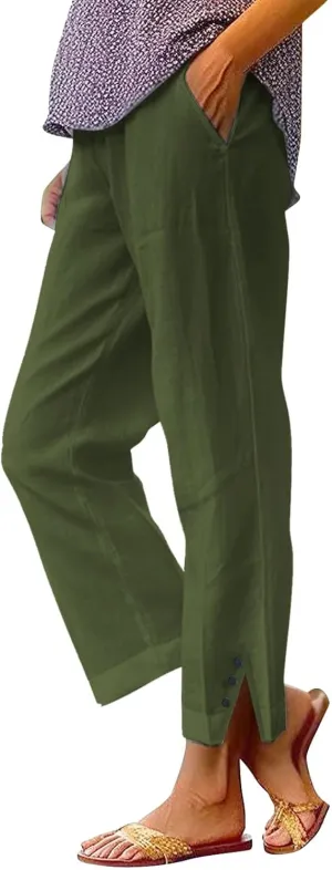 Linen Pants Women Solid Elastic Pants Long Drawstring Linen Women Lounge Sweatpants with Pockets 2025 Spring Fall