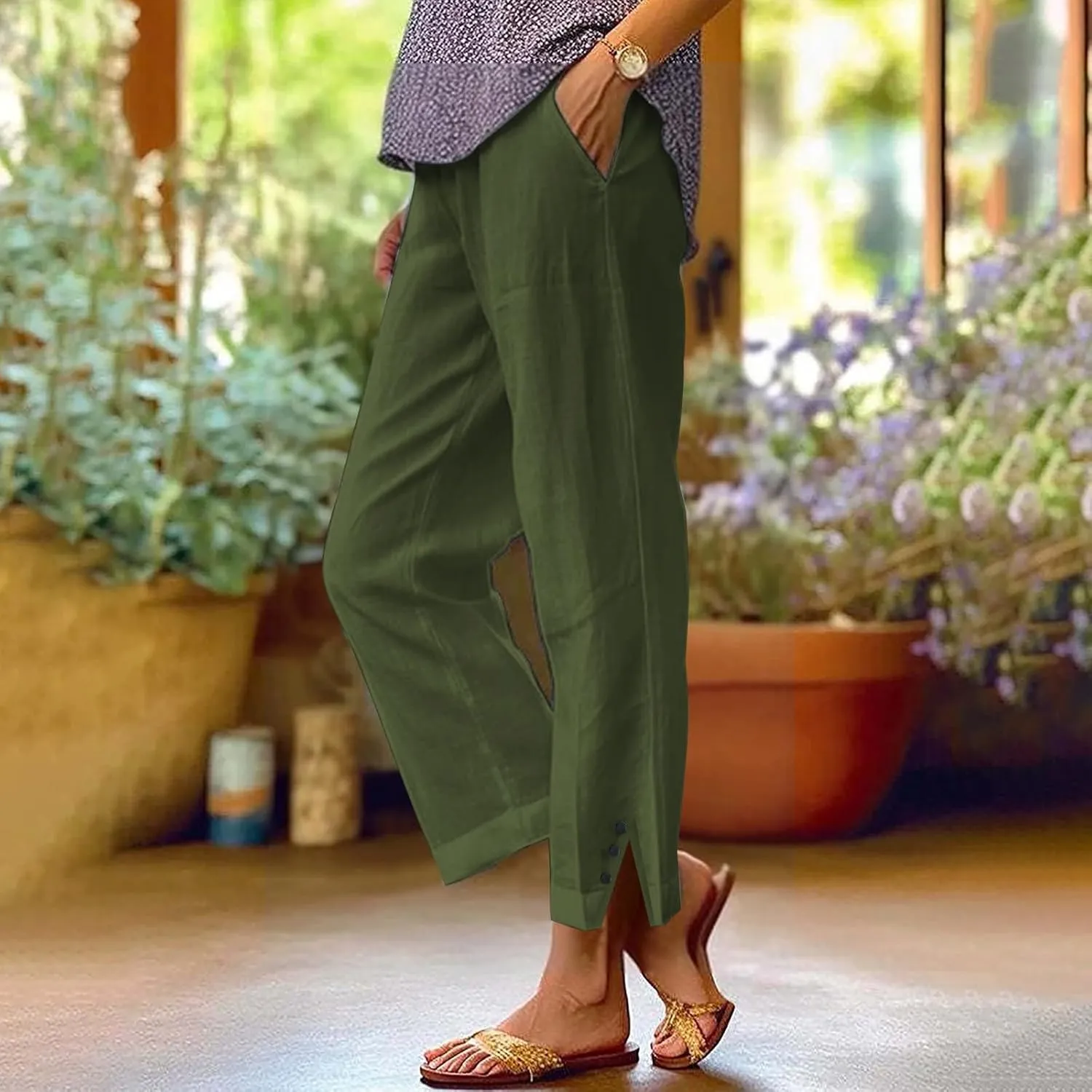 Linen Pants Women Solid Elastic Pants Long Drawstring Linen Women Lounge Sweatpants with Pockets 2025 Spring Fall