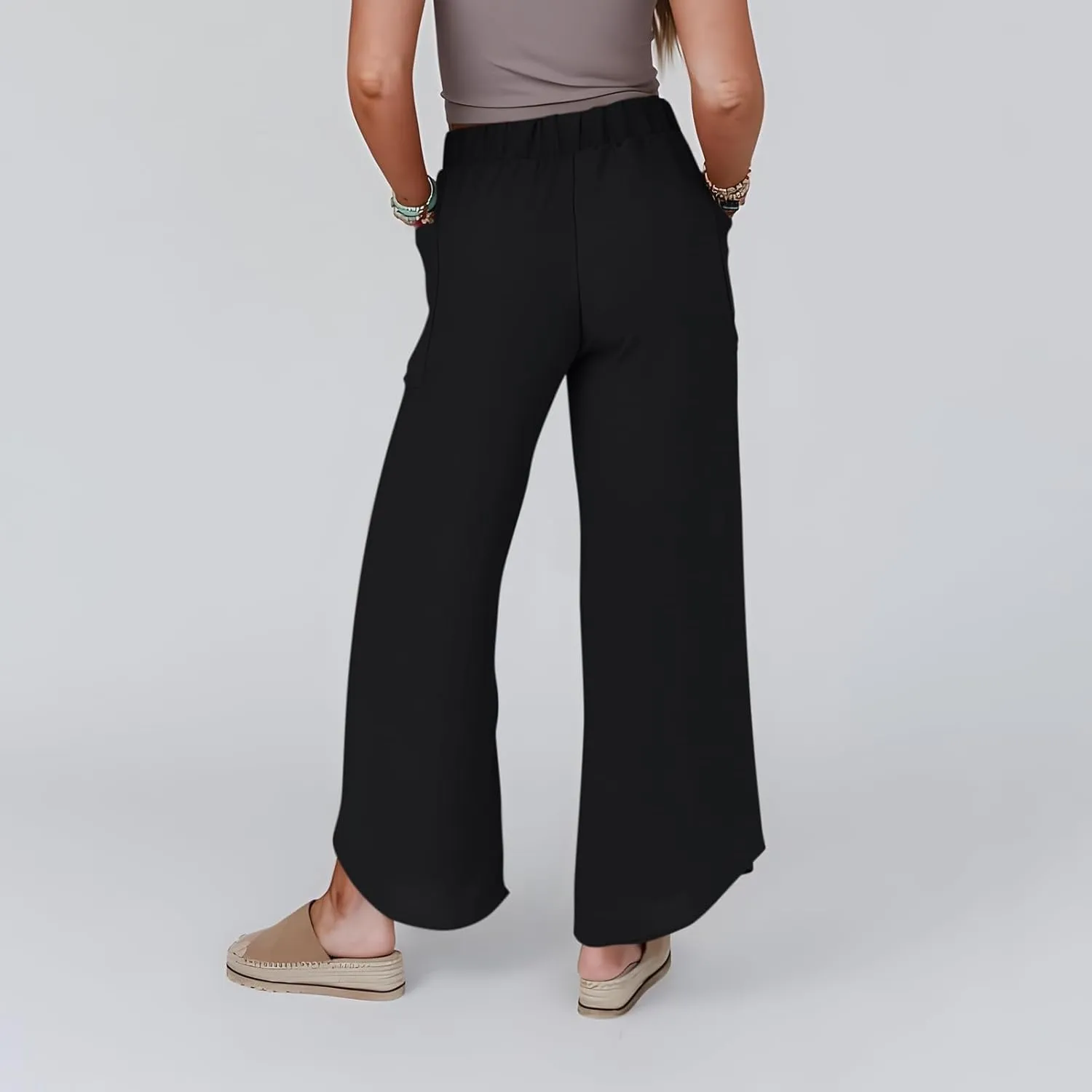 Linen Pants Women Wide Leg Summer Linen Pants Leg Drawstring Elastic High Waist Pant Linen Blend Pants Linen Outfit