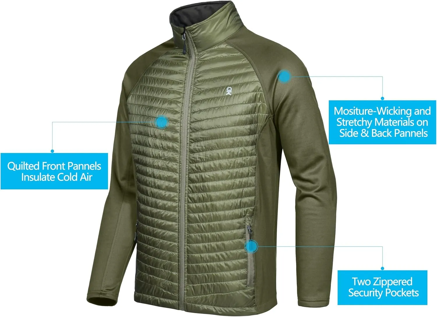 Little Donkey Andy Men's Insulated Running Warm Jacket, Thermal Hybrid Hiking Jacket