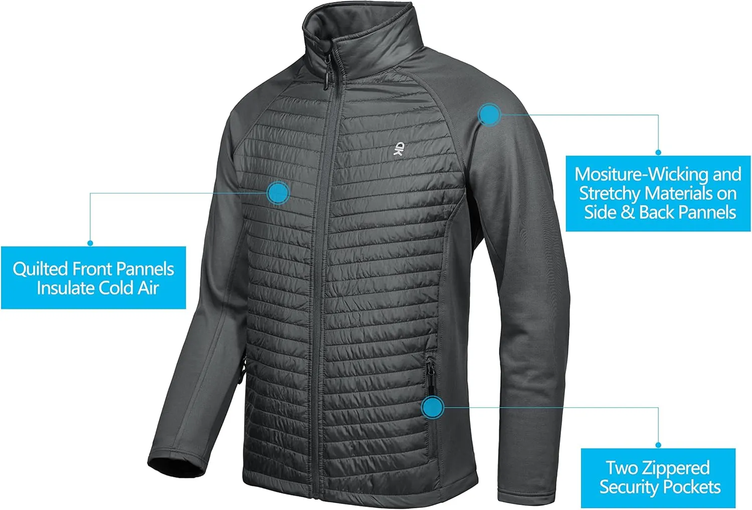 Little Donkey Andy Men's Insulated Running Warm Jacket, Thermal Hybrid Hiking Jacket