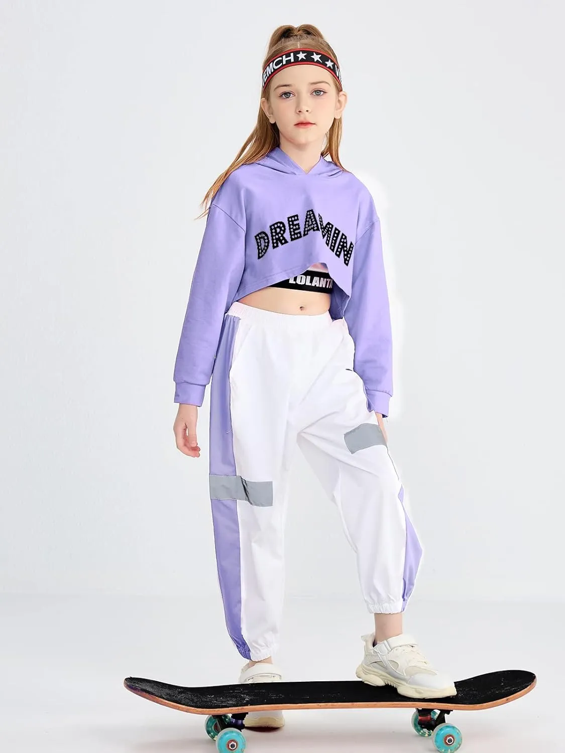 LOLANTA Girls 3 Piece Outfits Cropped Hoodie Tank Top Jogger Pants Set, Hip Hop Jazz Street Dance Skateboarding Clothes