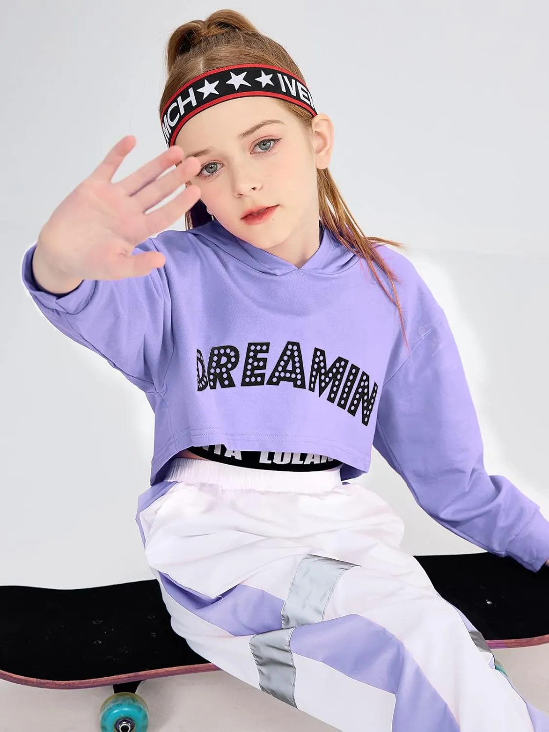 LOLANTA Girls 3 Piece Outfits Cropped Hoodie Tank Top Jogger Pants Set, Hip Hop Jazz Street Dance Skateboarding Clothes