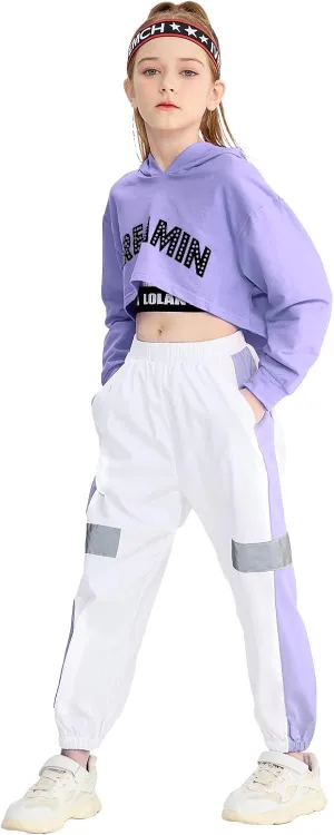 LOLANTA Girls 3 Piece Outfits Cropped Hoodie Tank Top Jogger Pants Set, Hip Hop Jazz Street Dance Skateboarding Clothes