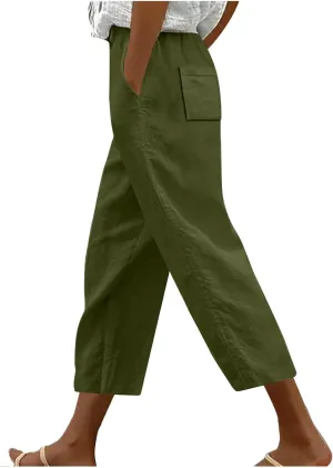 Loose Casual Harlan Pants for Women Drawstring Waist Wide Leg Lounge Pant Summer Casual Cropped Trousers with Pockets