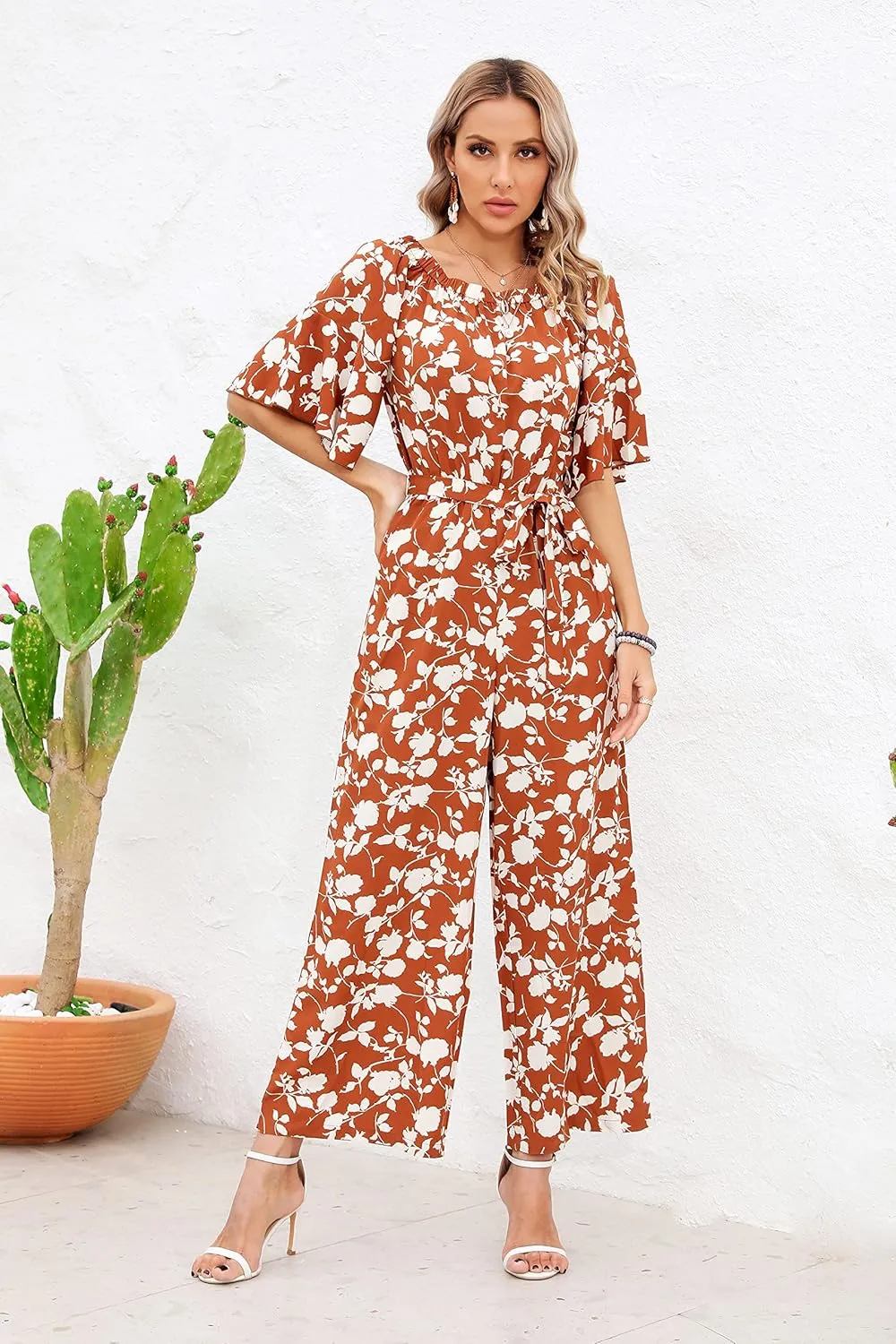 Love Welove Fashion Summer Jumpsuits for Women 2025 Floral Off Shoulder Wide Leg One-Piece Romper Casual Dressy Outfit
