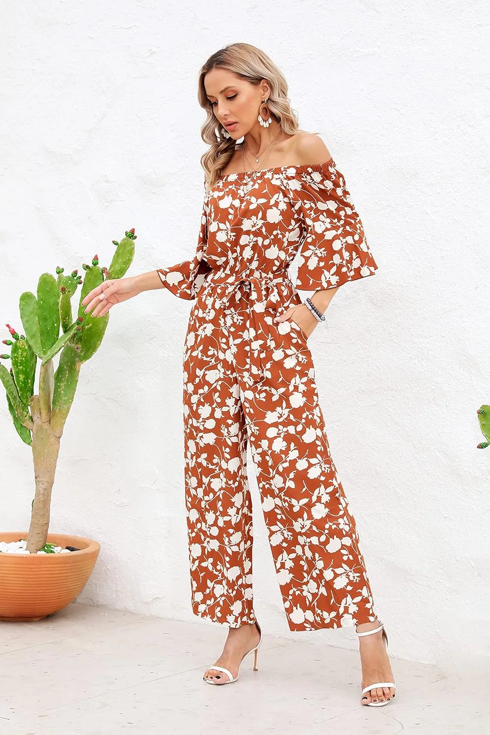 Love Welove Fashion Summer Jumpsuits for Women 2025 Floral Off Shoulder Wide Leg One-Piece Romper Casual Dressy Outfit