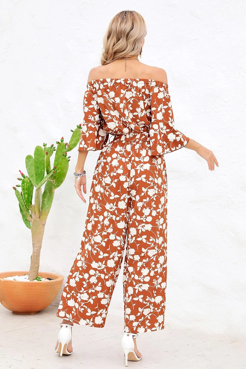 Love Welove Fashion Summer Jumpsuits for Women 2025 Floral Off Shoulder Wide Leg One-Piece Romper Casual Dressy Outfit