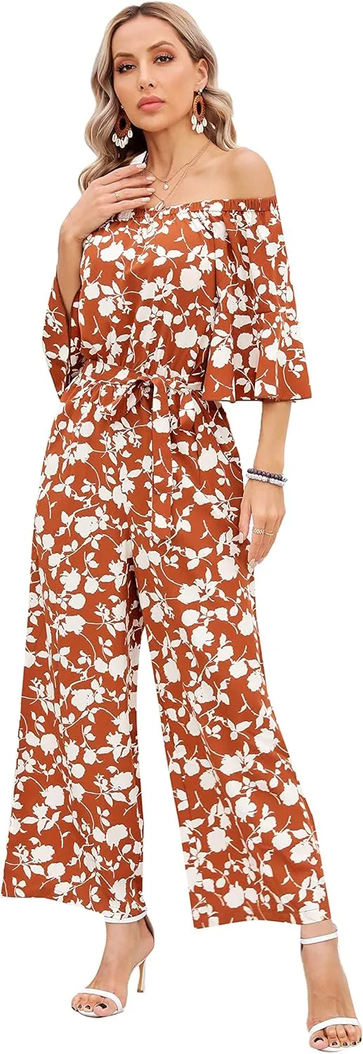 Love Welove Fashion Summer Jumpsuits for Women 2025 Floral Off Shoulder Wide Leg One-Piece Romper Casual Dressy Outfit