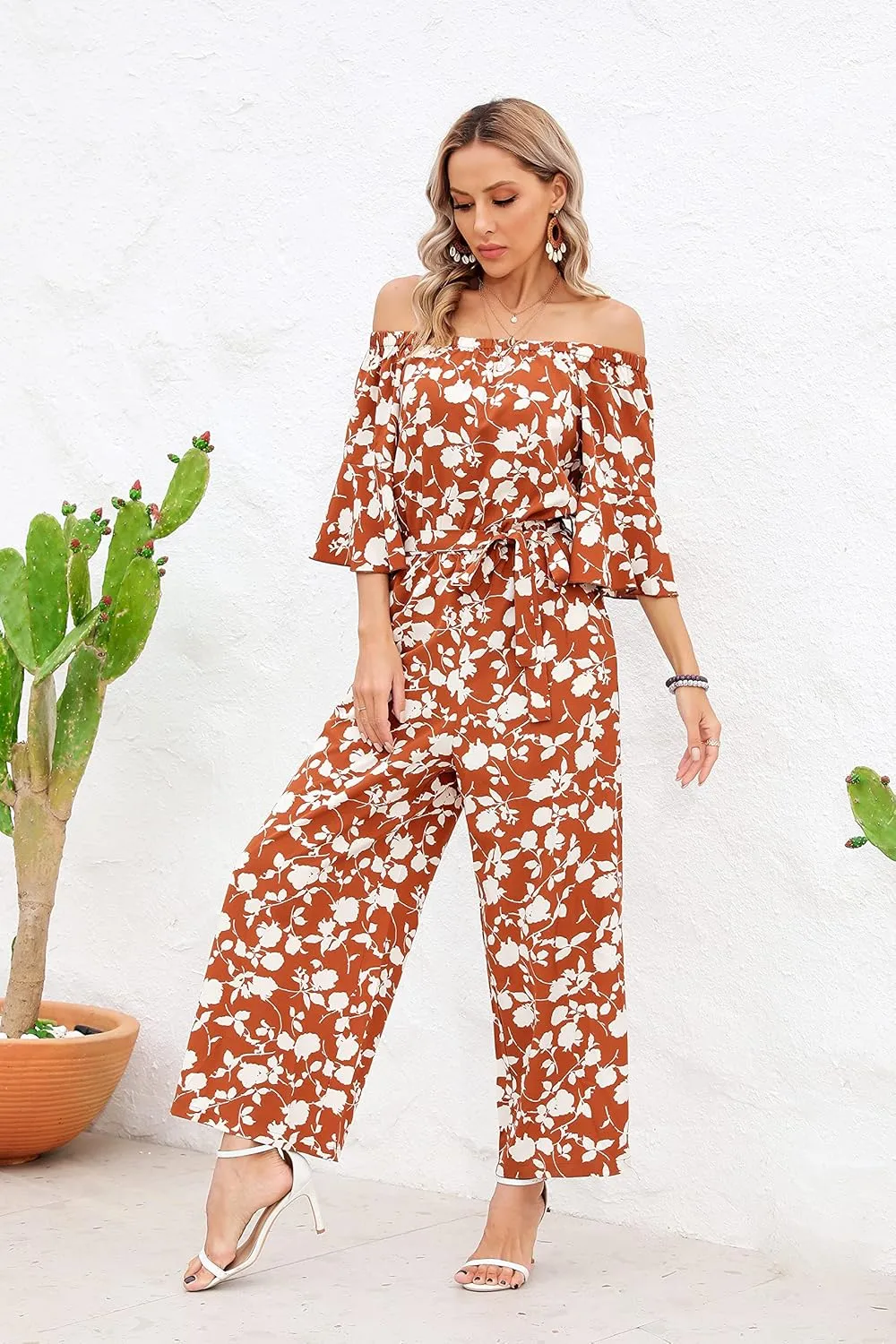 Love Welove Fashion Summer Jumpsuits for Women 2025 Floral Off Shoulder Wide Leg One-Piece Romper Casual Dressy Outfit