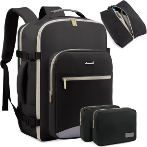 LOVEVOOK Large Travel Laptop Backpack Men&Women, 50L Flight Approved Carry On Luggage Waterproof 18inch Backpack Daypack Business Hiking Weekender Overnight Backpack with 3 Packing Cubes, Black-Grey