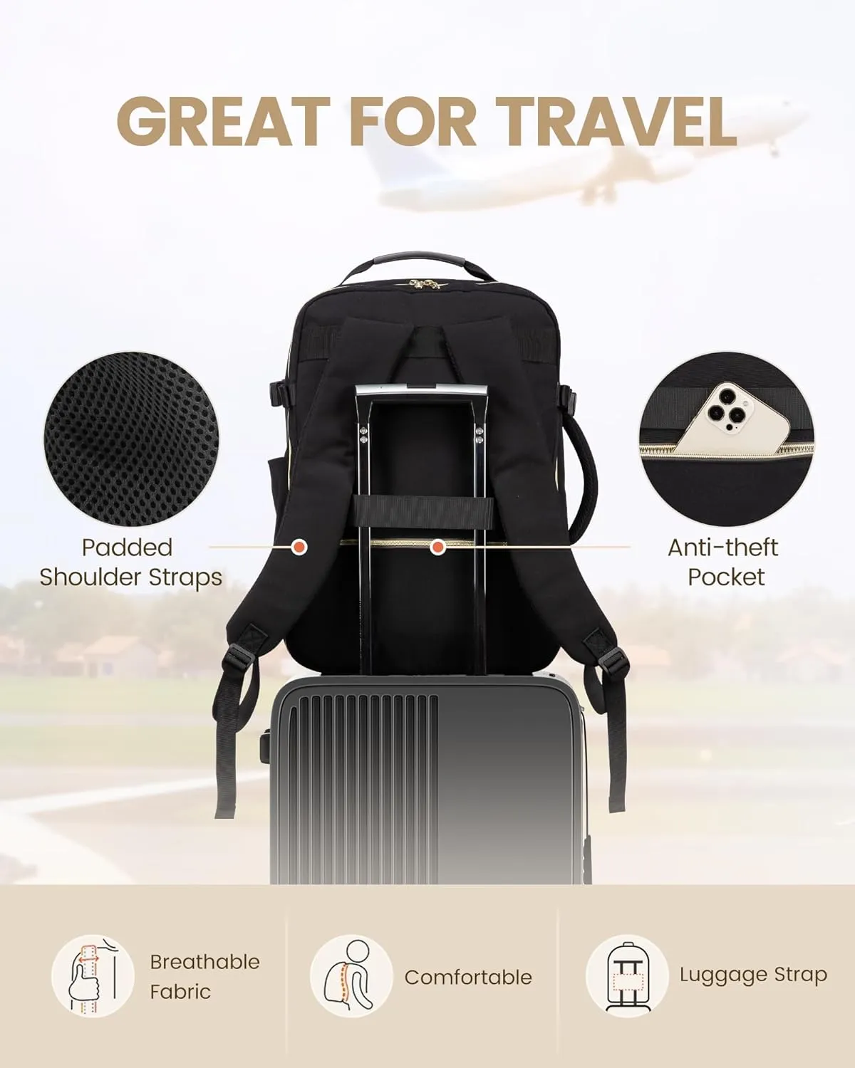 LOVEVOOK Large Travel Laptop Backpack Men&Women, 50L Flight Approved Carry On Luggage Waterproof 18inch Backpack Daypack Business Hiking Weekender Overnight Backpack with 3 Packing Cubes, Black-Grey