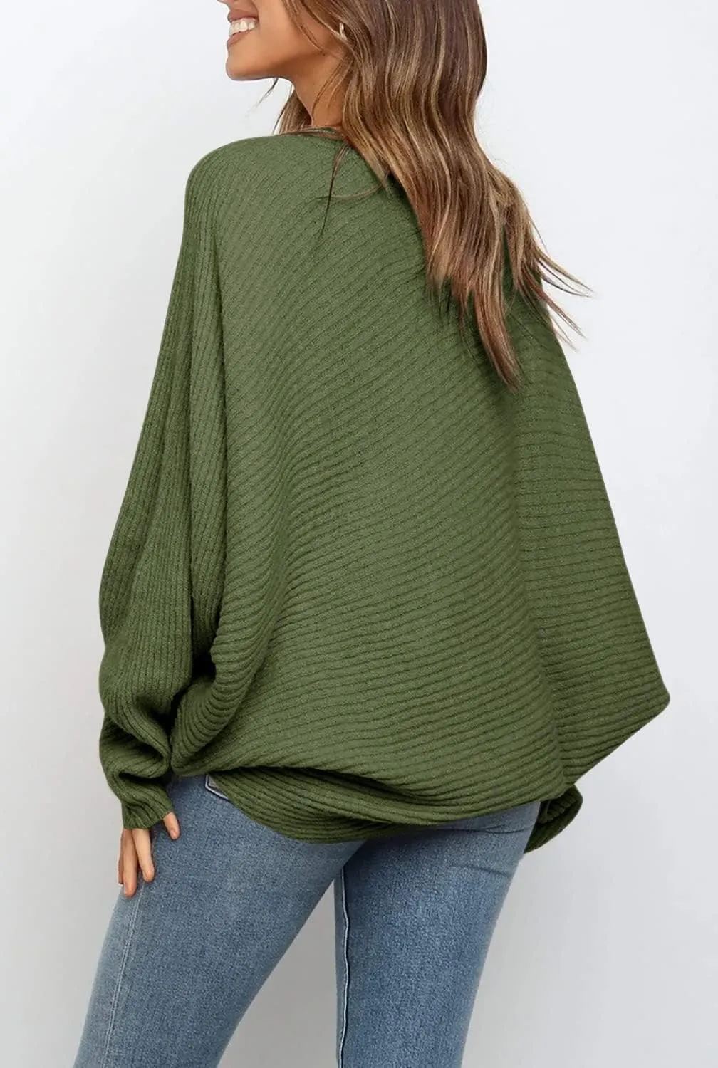Mafulus Women's Oversized Crewneck Sweater Batwing Puff Long Sleeve Cable Slouchy Pullover Jumper Tops