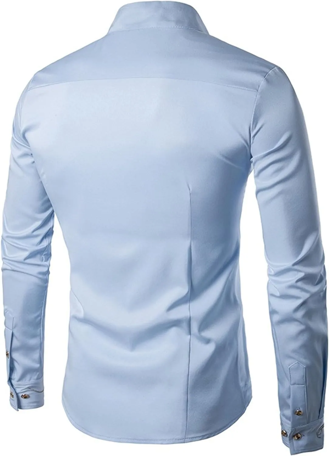 Maiyifu-GJ Men's Irregular Hem Slim Fit Shirt Long Sleeve Button Down Muscle Shirts Casual Retro Banded Collar Dress Shirt