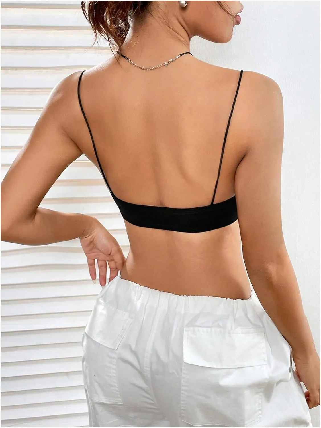 MakeMeChic Women's Basic Camisole Top Spaghetti Strap Slim Fit Bralette Summer Crop Tank Tops