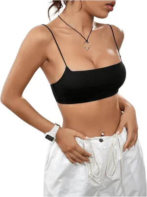 MakeMeChic Women's Basic Camisole Top Spaghetti Strap Slim Fit Bralette Summer Crop Tank Tops