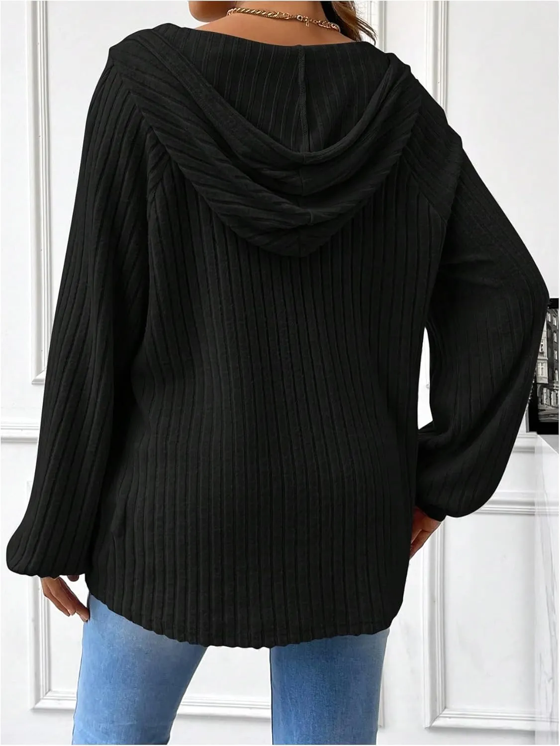 MakeMeChic Women's Maternity Sweatshirt Drawstring Button Long Sleeve Knitted Hoodie Pullover Sweater Pregnancy Tops