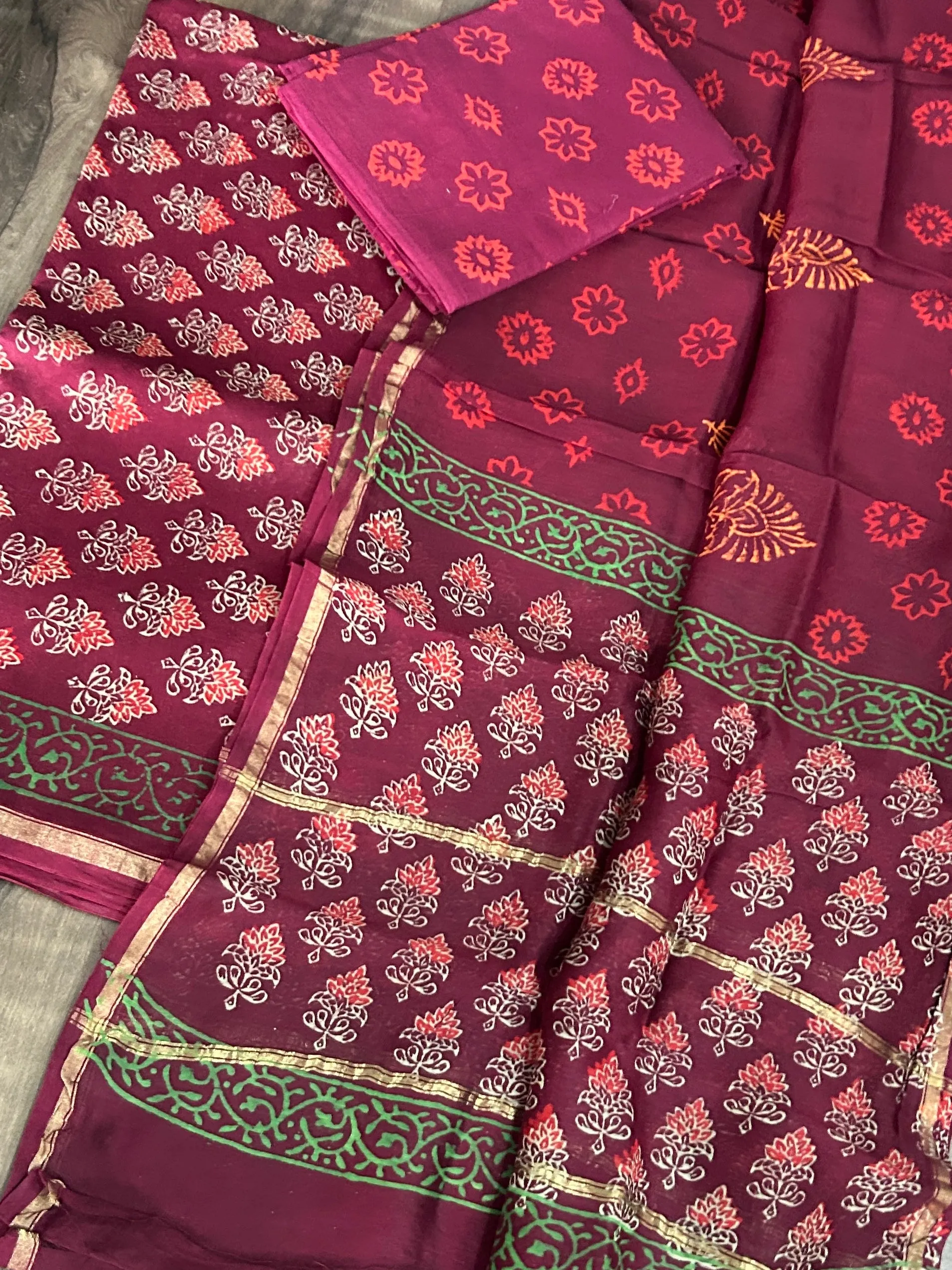 Maroon Chanderi Silk Cotton Dress material