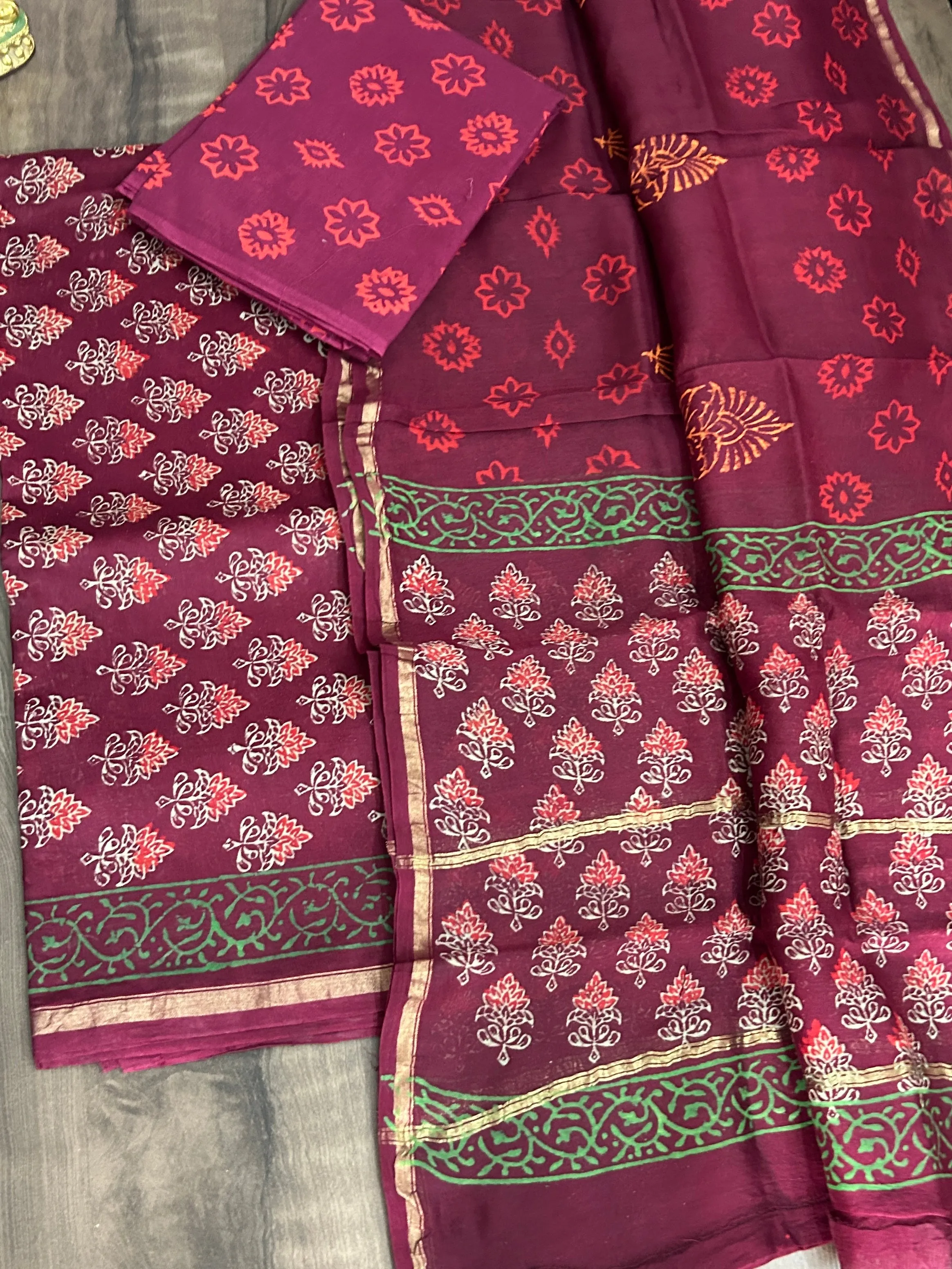 Maroon Chanderi Silk Cotton Dress material