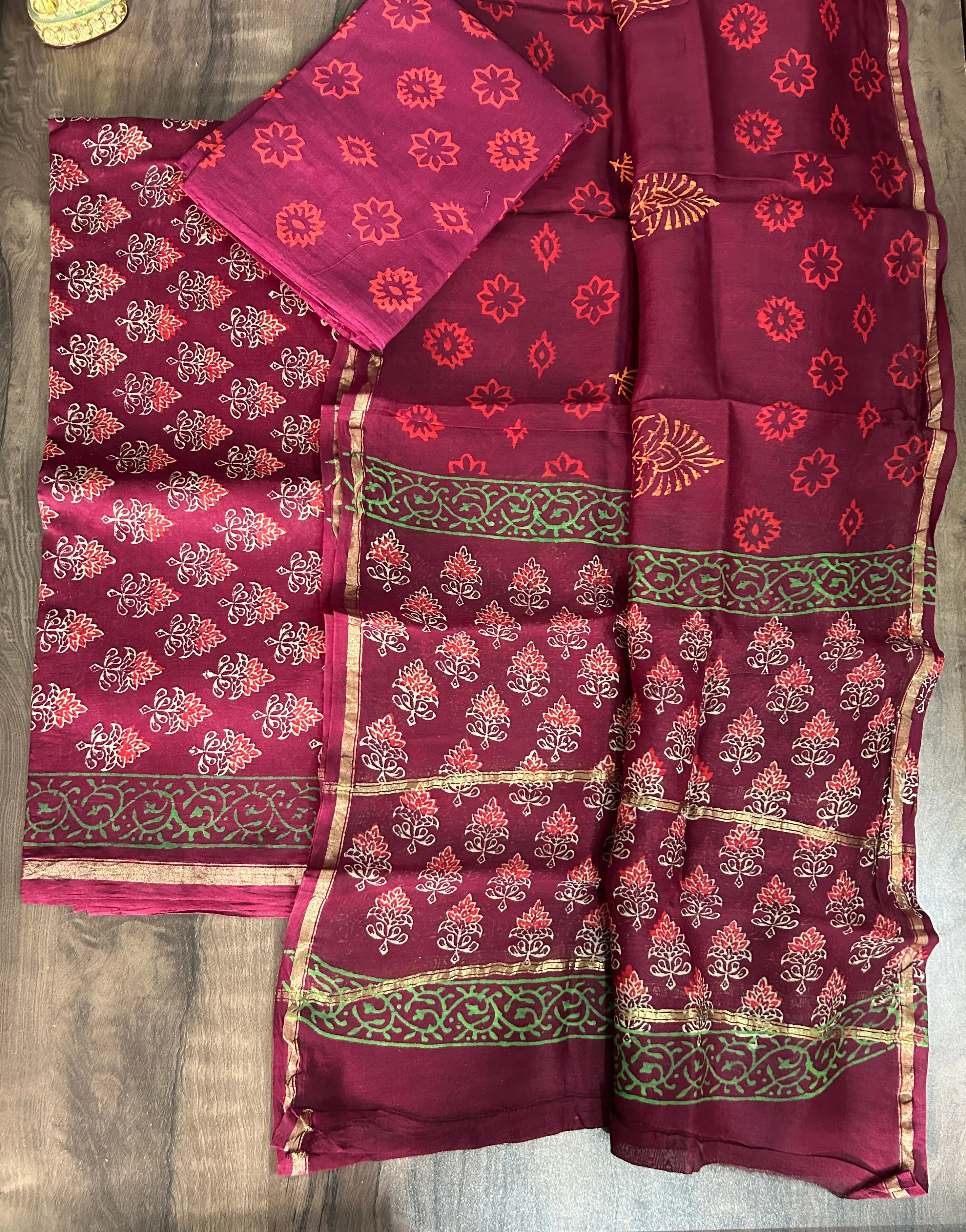 Maroon Chanderi Silk Cotton Dress material