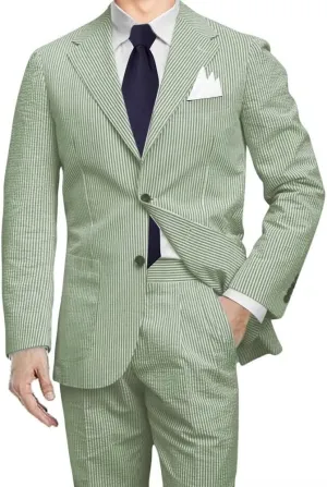 Men 2 Pieces Summer Seersucker Suits Beach Wedding Suits Grooms Slim Fit Striped Blazer