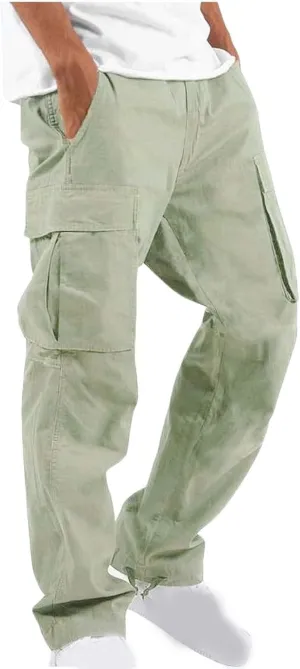 Men Cargo Sweatpants Loose Casual Work Pants Joggers Open Bottom Drawstring Cargos Athletic Cotton Straight Sweat Pant