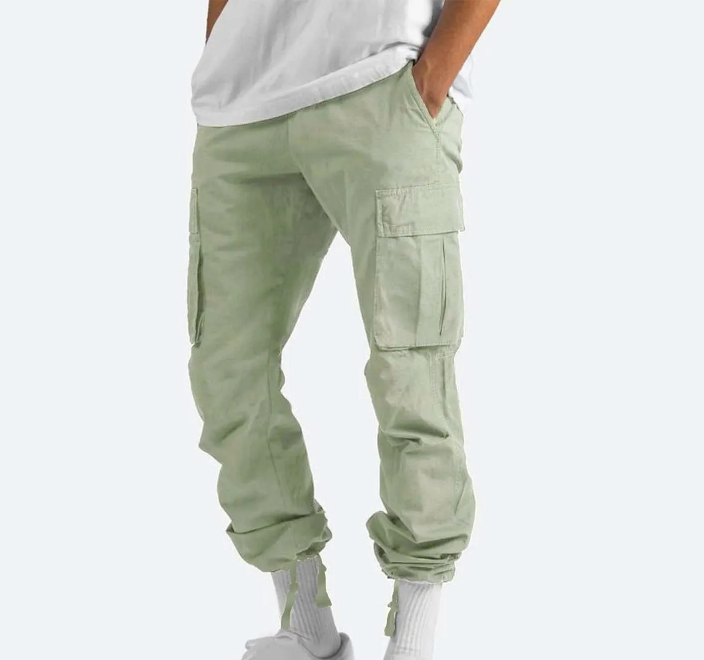 Men Cargo Sweatpants Loose Casual Work Pants Joggers Open Bottom Drawstring Cargos Athletic Cotton Straight Sweat Pant
