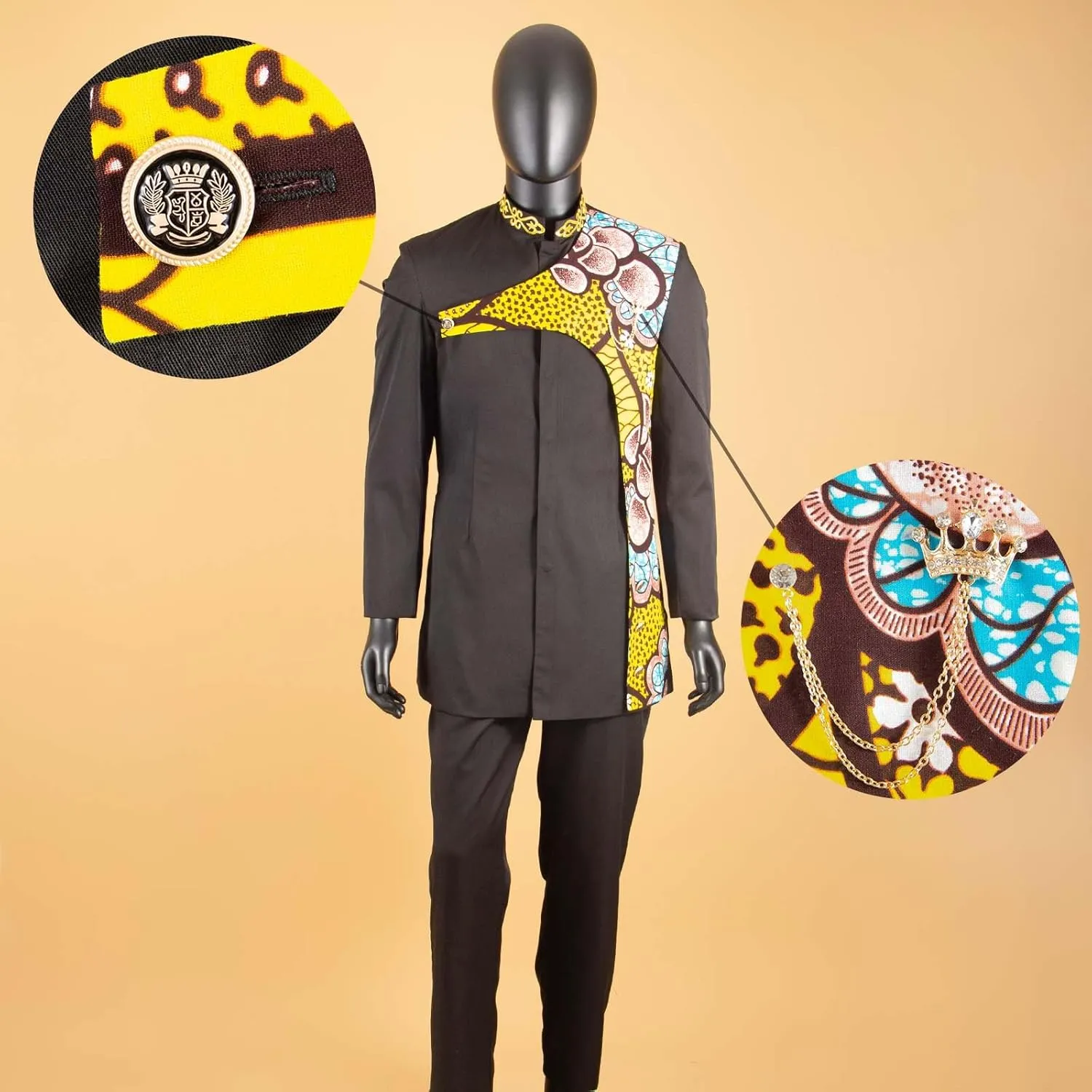 Men's 2 Pieces Suit Elegant Single Breated Slim Fit Embroidery Print Blazer Pants Set African Clothes