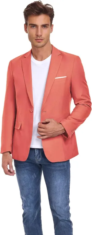 Mens Blazer One Button Slim Fit Suit Jacket Lightweight Business Wedding Prom Casual Sport Blazer