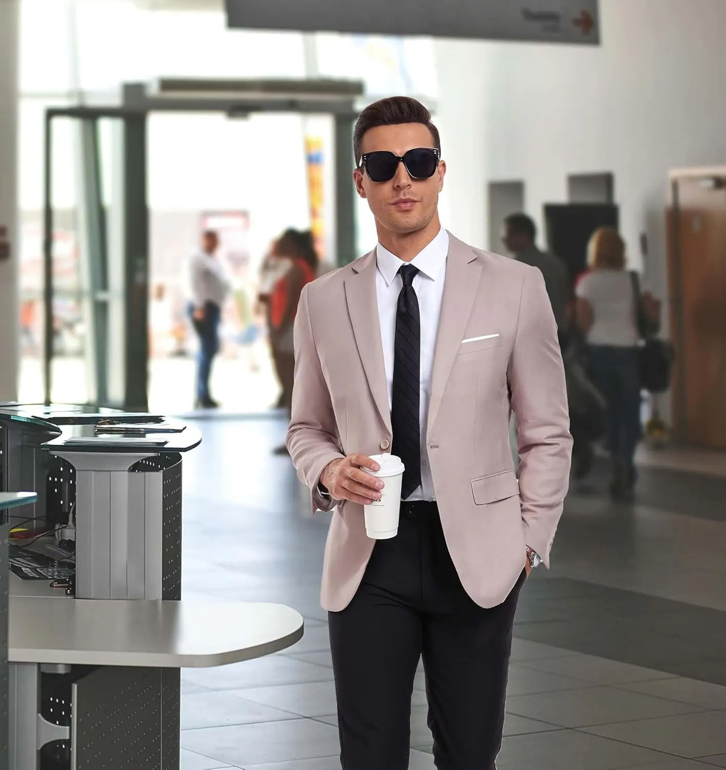 Mens Blazer One Button Slim Fit Suit Jacket Lightweight Business Wedding Prom Casual Sport Blazer